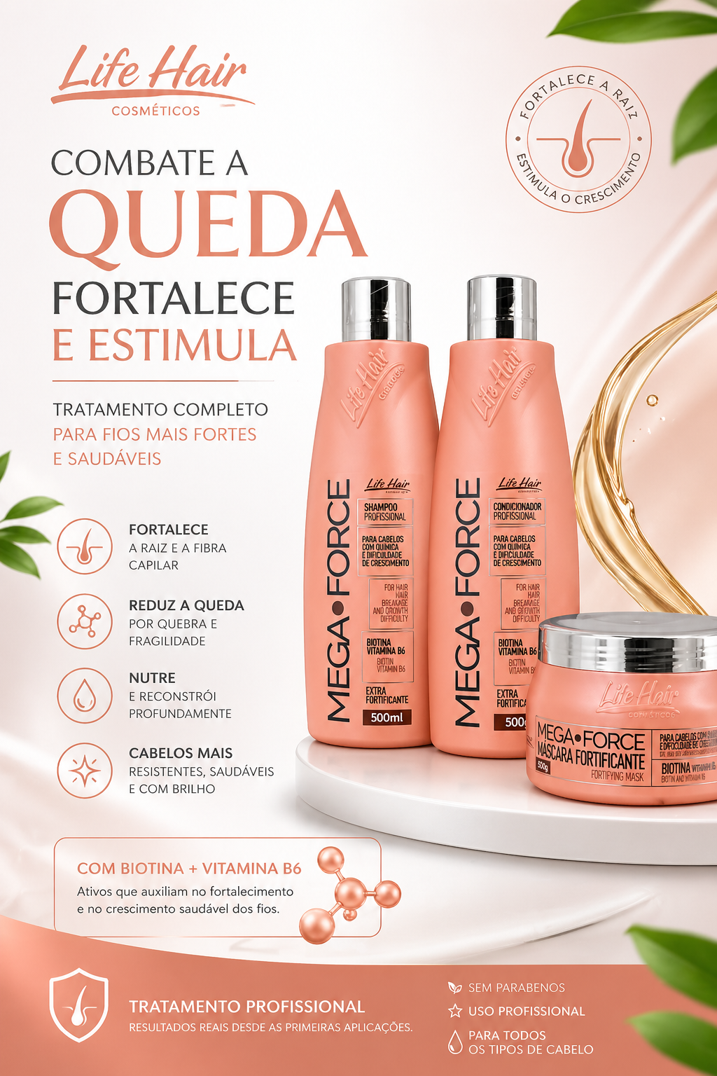 Kit Manutenção Fortificante Capilar Mega Force Life Hair 500ml